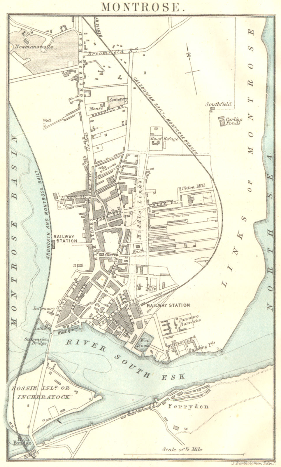 SCOTLAND. Montrose town plan 1887 old antique vintage map chart